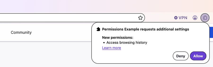 The optional permission request prompt in Firefox Nova