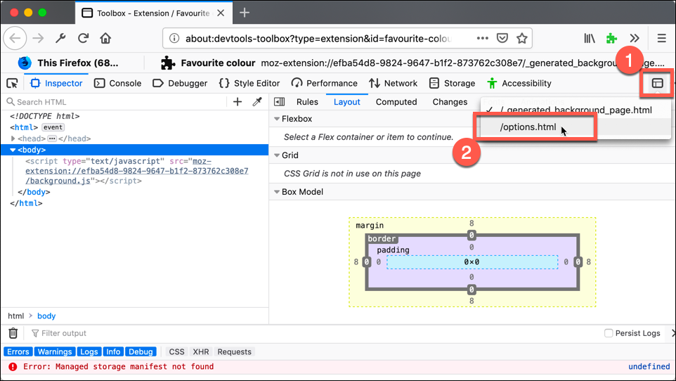 open options page HTML screenshot